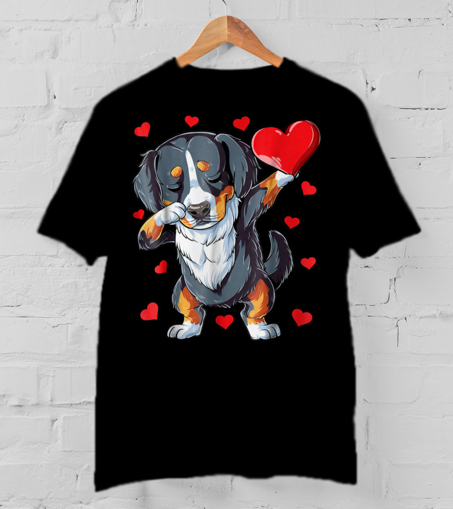 Bernese Mountain Dog Dabbing Heart Valentines Day Boys18 T-Shirt