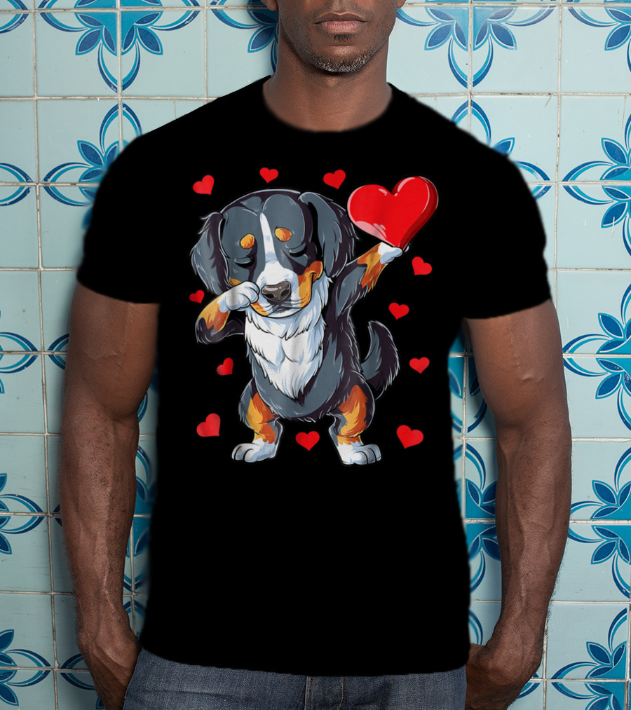 Bernese Mountain Dog Dabbing Heart Valentines Day Boys18 T-Shirt