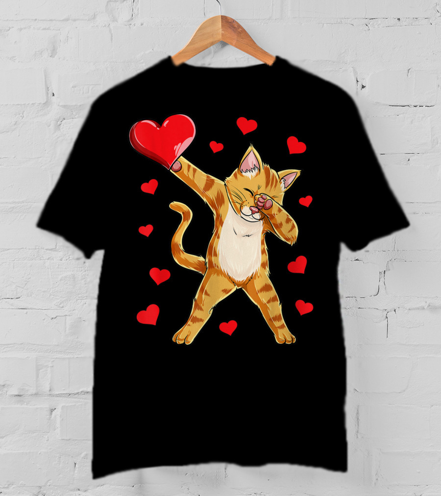 Dabbing Cat Heart Valentines Day Girls Kitten Lover 14 T-Shirt