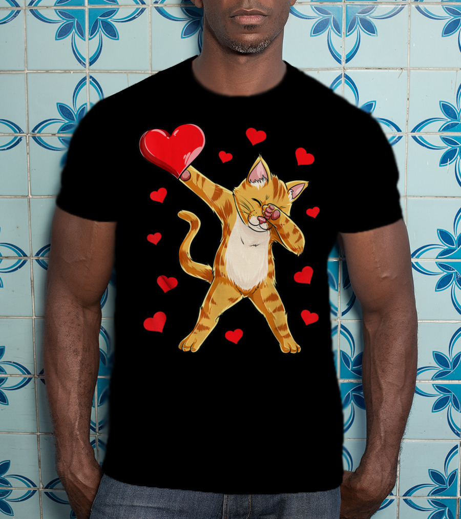 Dabbing Cat Heart Valentines Day Girls Kitten Lover 14 T-Shirt