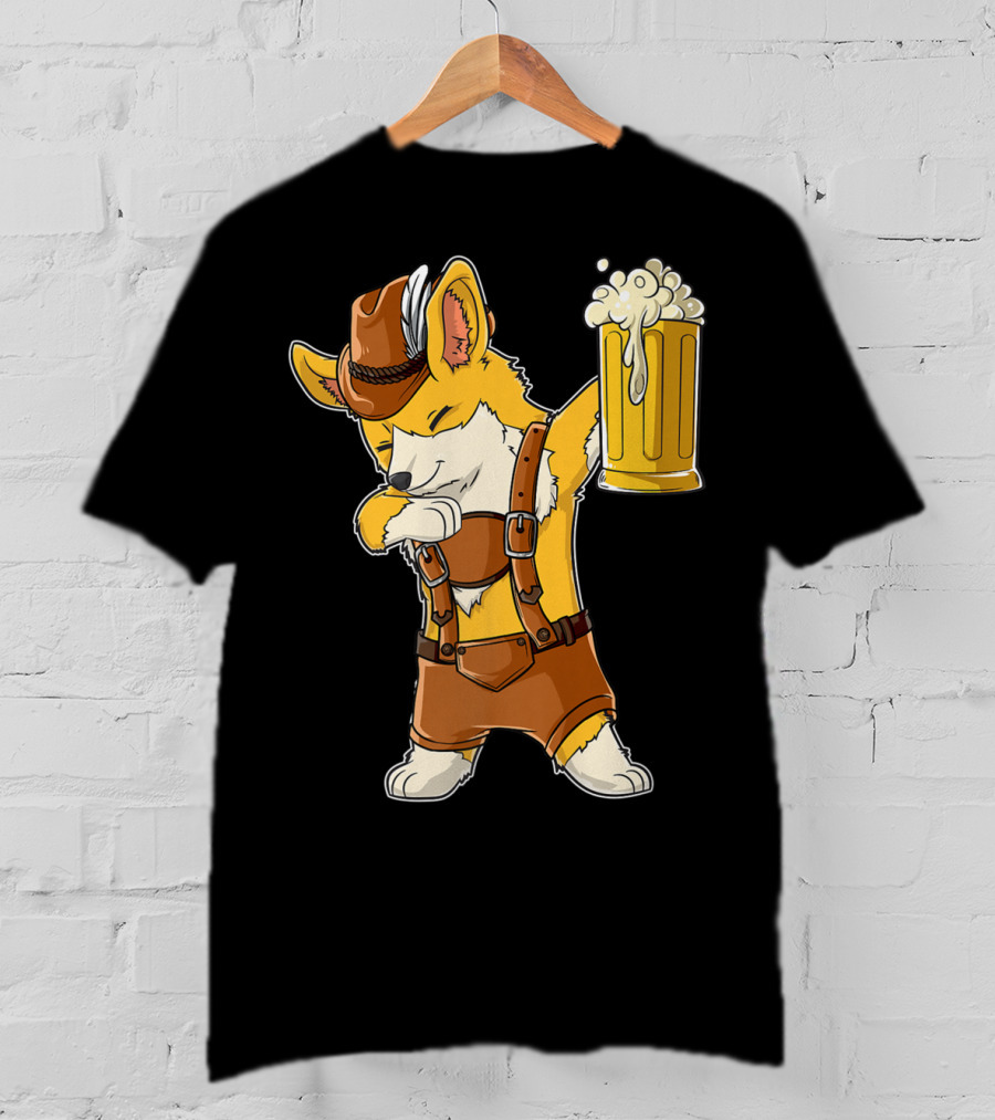 Dabbing Corgi In Lederhosen With Beer Mug At Oktoberfest T-Shirt