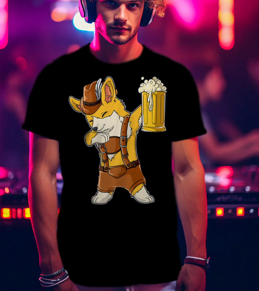 Dabbing Corgi In Lederhosen With Beer Mug At Oktoberfest T-Shirt