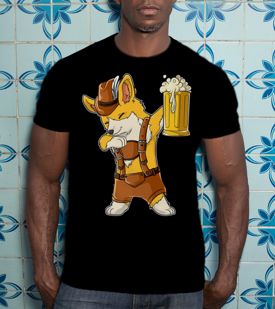 Dabbing Corgi In Lederhosen With Beer Mug At Oktoberfest T-Shirt