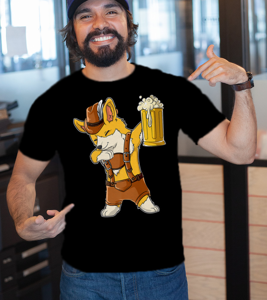 Dabbing Corgi In Lederhosen With Beer Mug At Oktoberfest T-Shirt