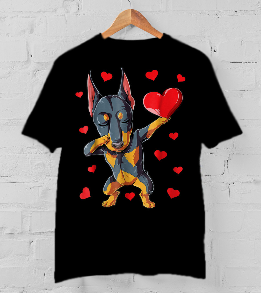 Dabbing Doberman Heart Valentine's Day Dog Lover Boys 9 T-Shirt