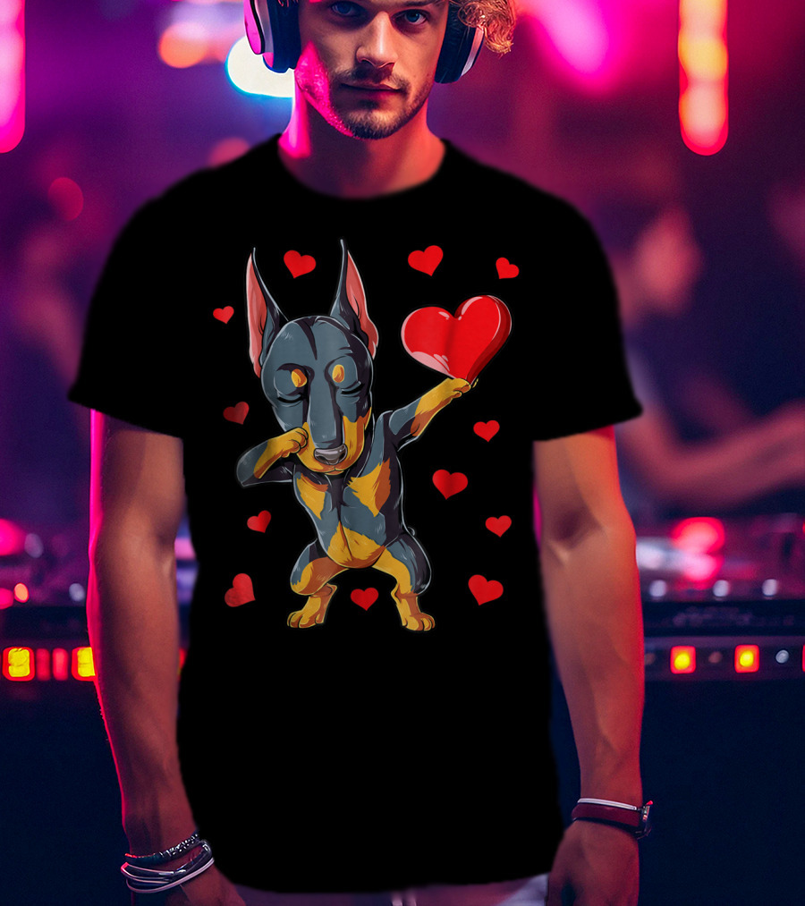 Dabbing Doberman Heart Valentine's Day Dog Lover Boys 9 T-Shirt