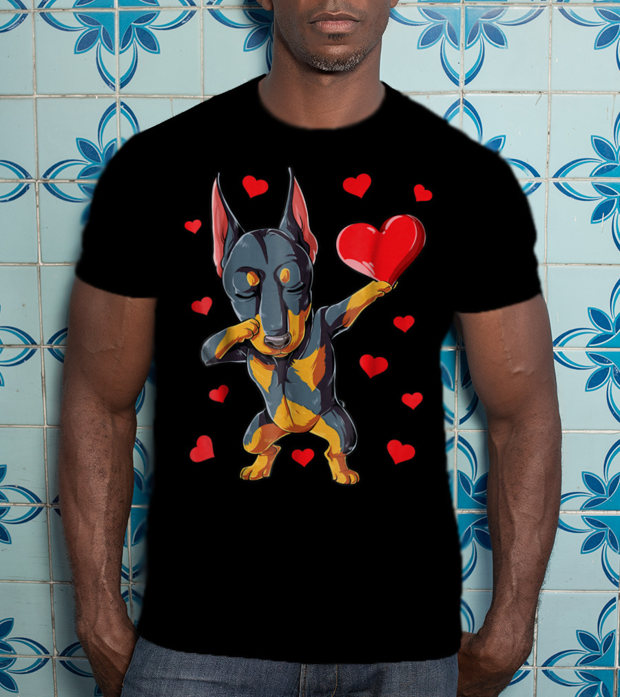 Dabbing Doberman Heart Valentine's Day Dog Lover Boys 9 T-Shirt