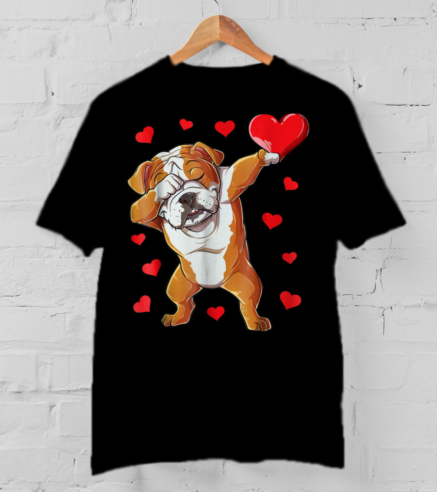 Dabbing English Bulldog Valentines Day Dog Heart Boys16 Romantic Gesture T-Shirt