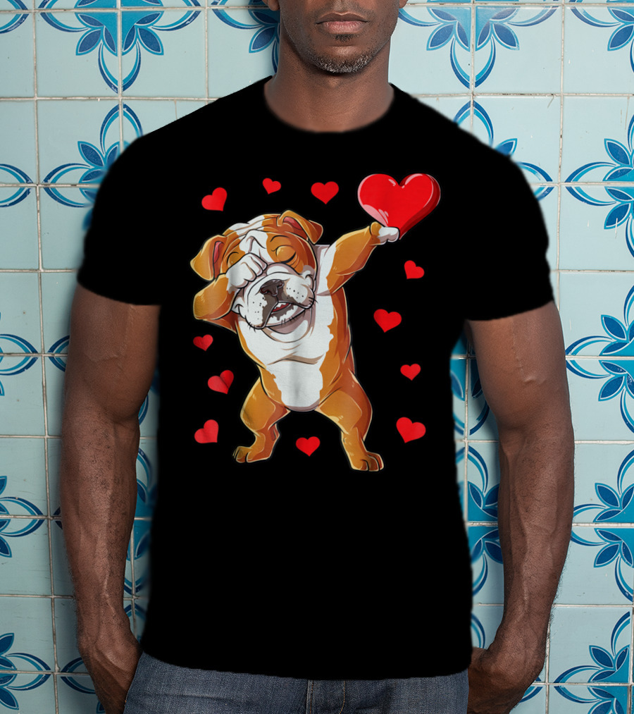 Dabbing English Bulldog Valentines Day Dog Heart Boys16 Romantic Gesture T-Shirt