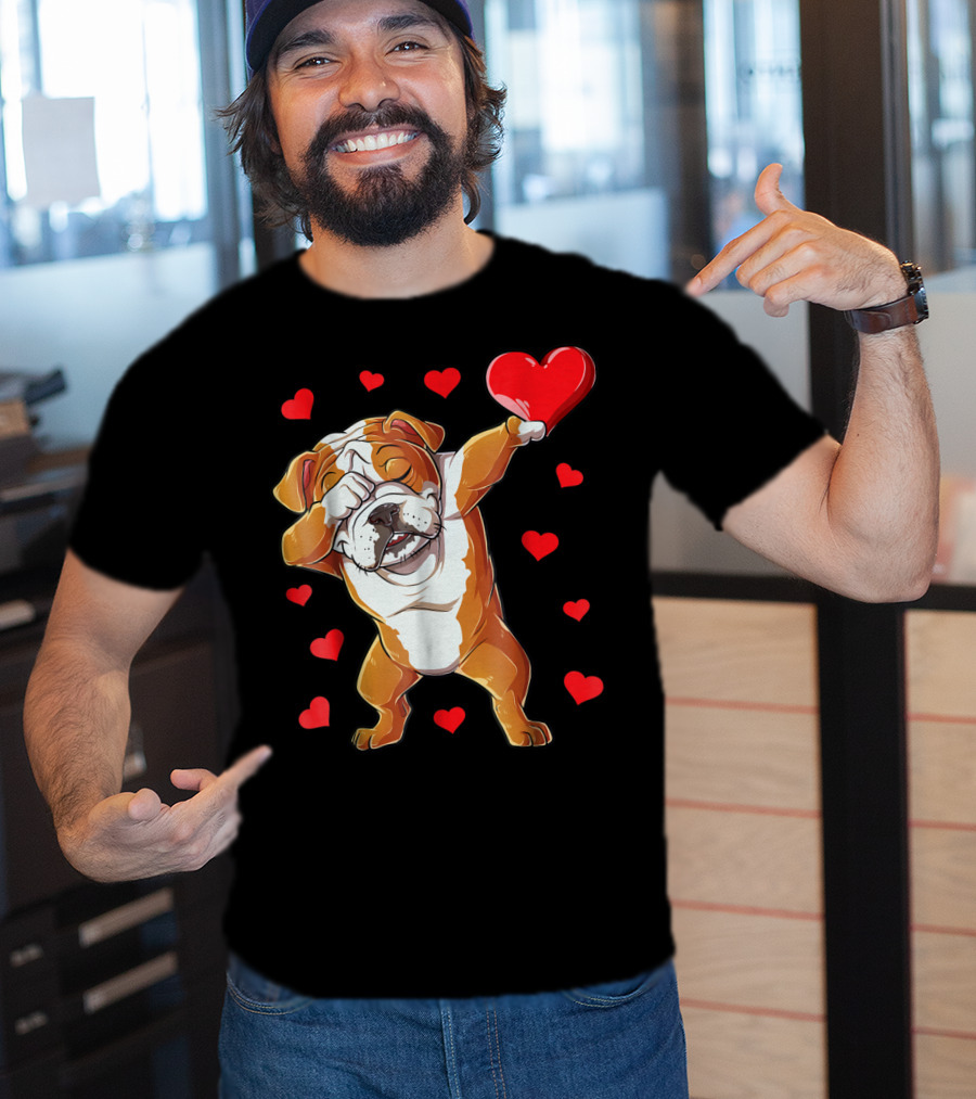 Dabbing English Bulldog Valentines Day Dog Heart Boys16 Romantic Gesture T-Shirt