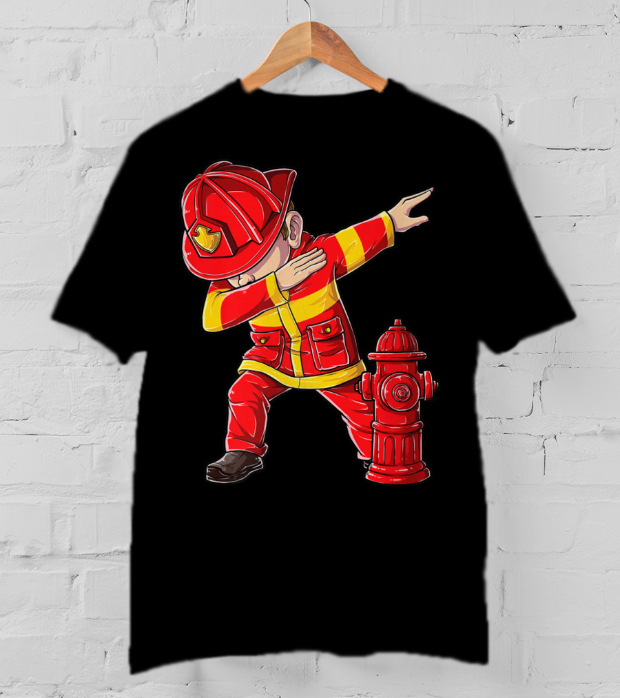 Dabbing Firefighter With Fire Hydrant Dab Dance Funny T-Shirt