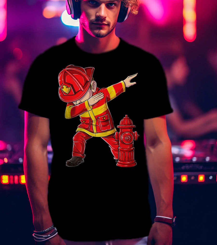 Dabbing Firefighter With Fire Hydrant Dab Dance Funny T-Shirt