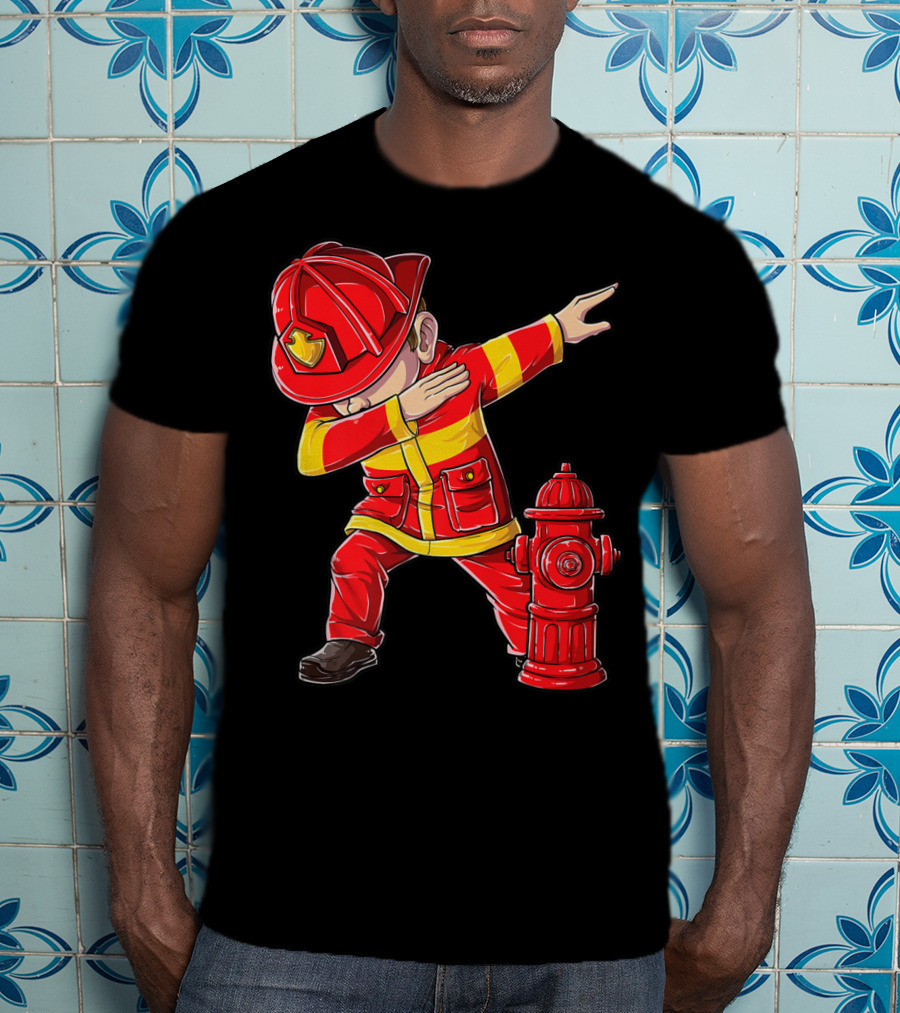 Dabbing Firefighter With Fire Hydrant Dab Dance Funny T-Shirt