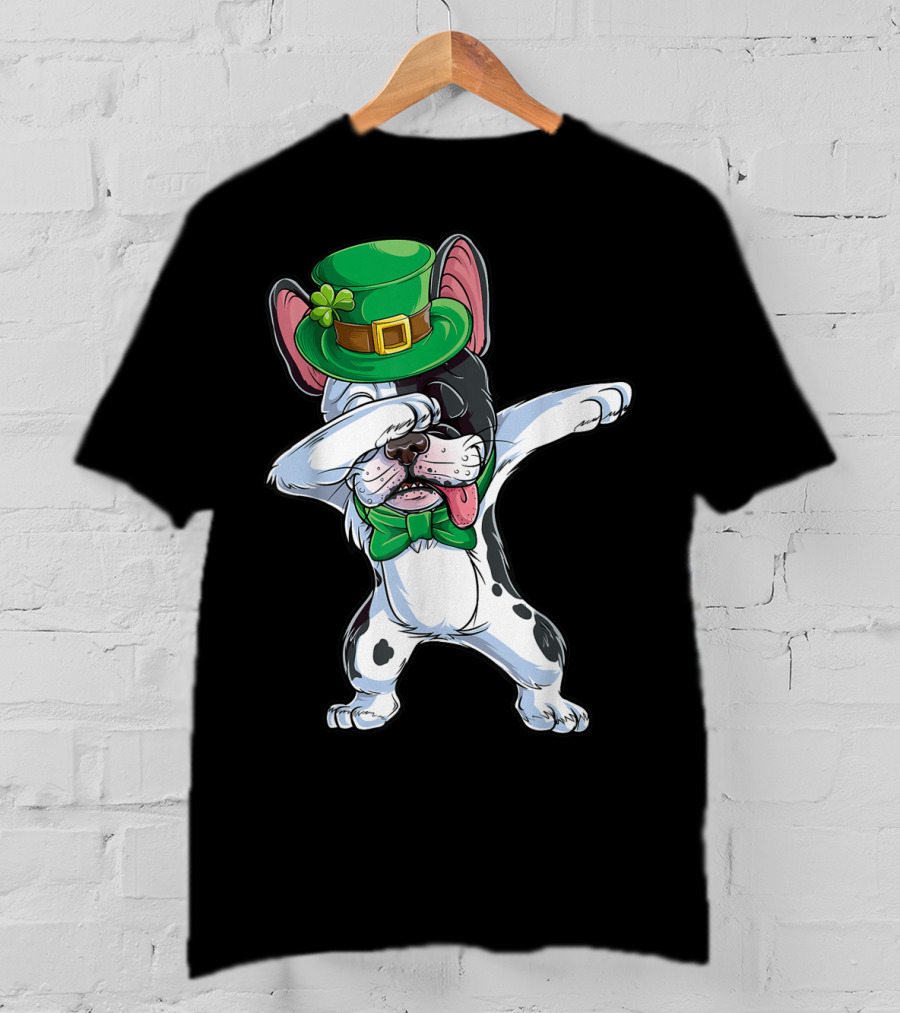 Dabbing French Bulldog St Patricks Day Leprechaun Hat Bow Tie T-Shirt