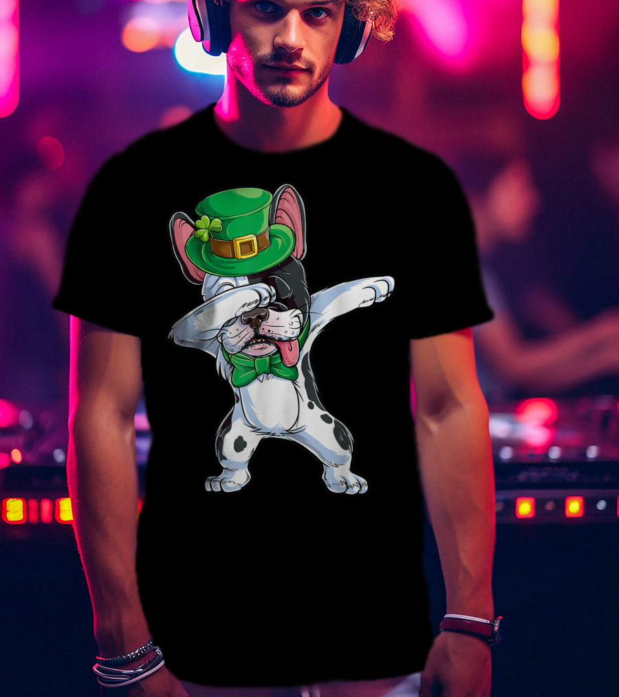 Dabbing French Bulldog St Patricks Day Leprechaun Hat Bow Tie T-Shirt