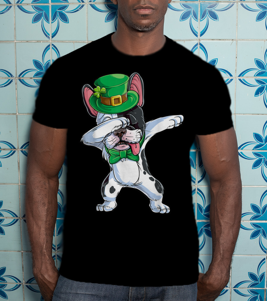 Dabbing French Bulldog St Patricks Day Leprechaun Hat Bow Tie T-Shirt