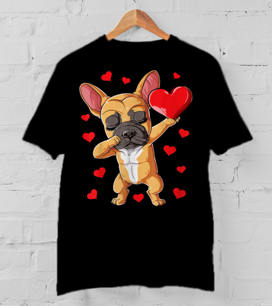Dabbing French Bulldog Valentine’s Day Dog Heart Boys10 Red Hearts T-Shirt