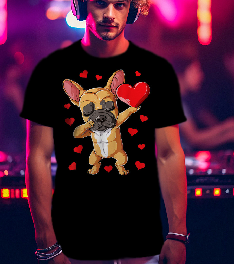 Dabbing French Bulldog Valentine’s Day Dog Heart Boys10 Red Hearts T-Shirt