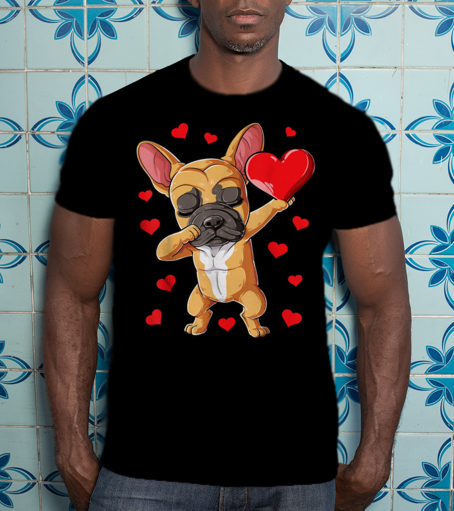 Dabbing French Bulldog Valentine’s Day Dog Heart Boys10 Red Hearts T-Shirt