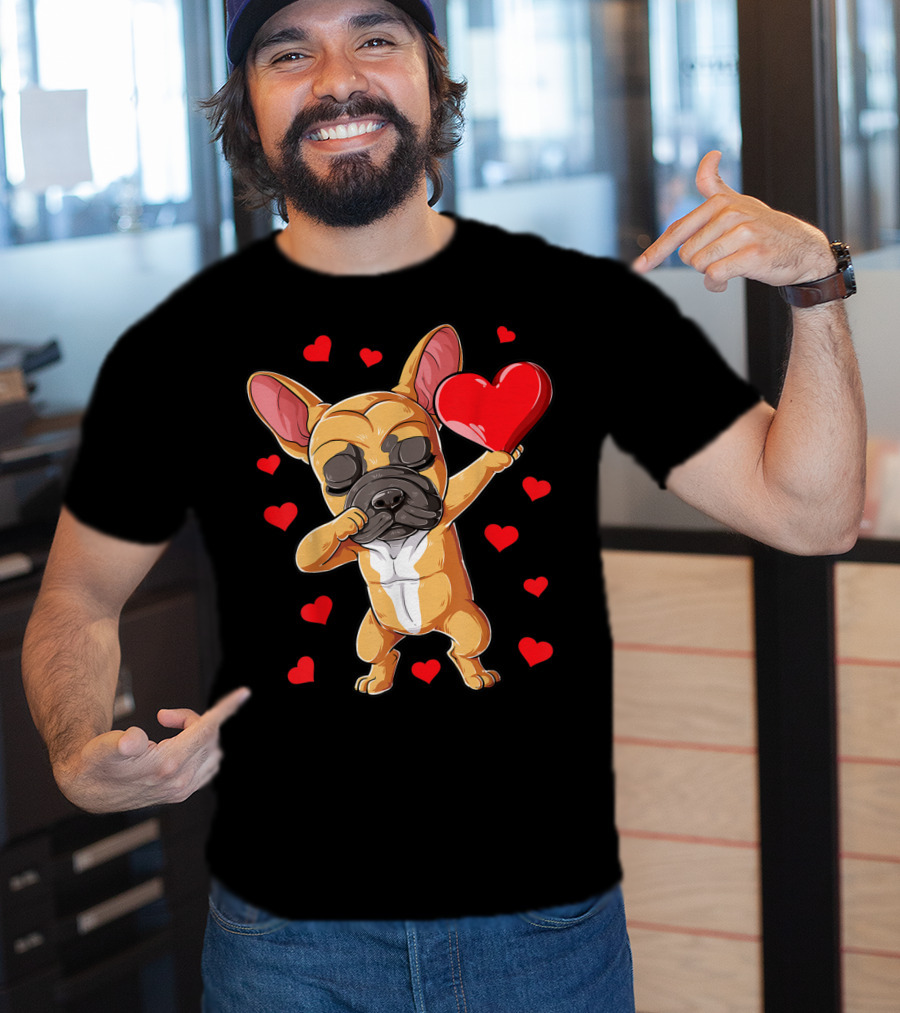 Dabbing French Bulldog Valentine’s Day Dog Heart Boys10 Red Hearts T-Shirt