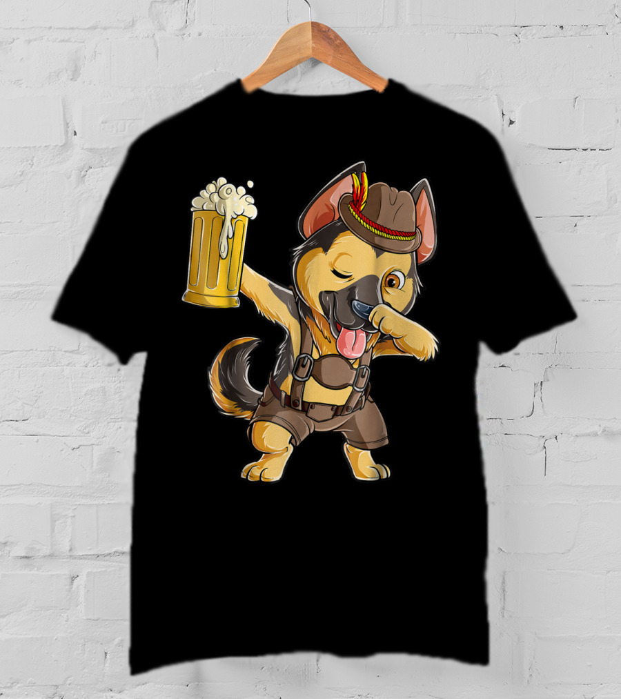 Dabbing German Shepherd Dab Men Prost Drinking Beer Oktoberfest Lederhosen T-Shirt
