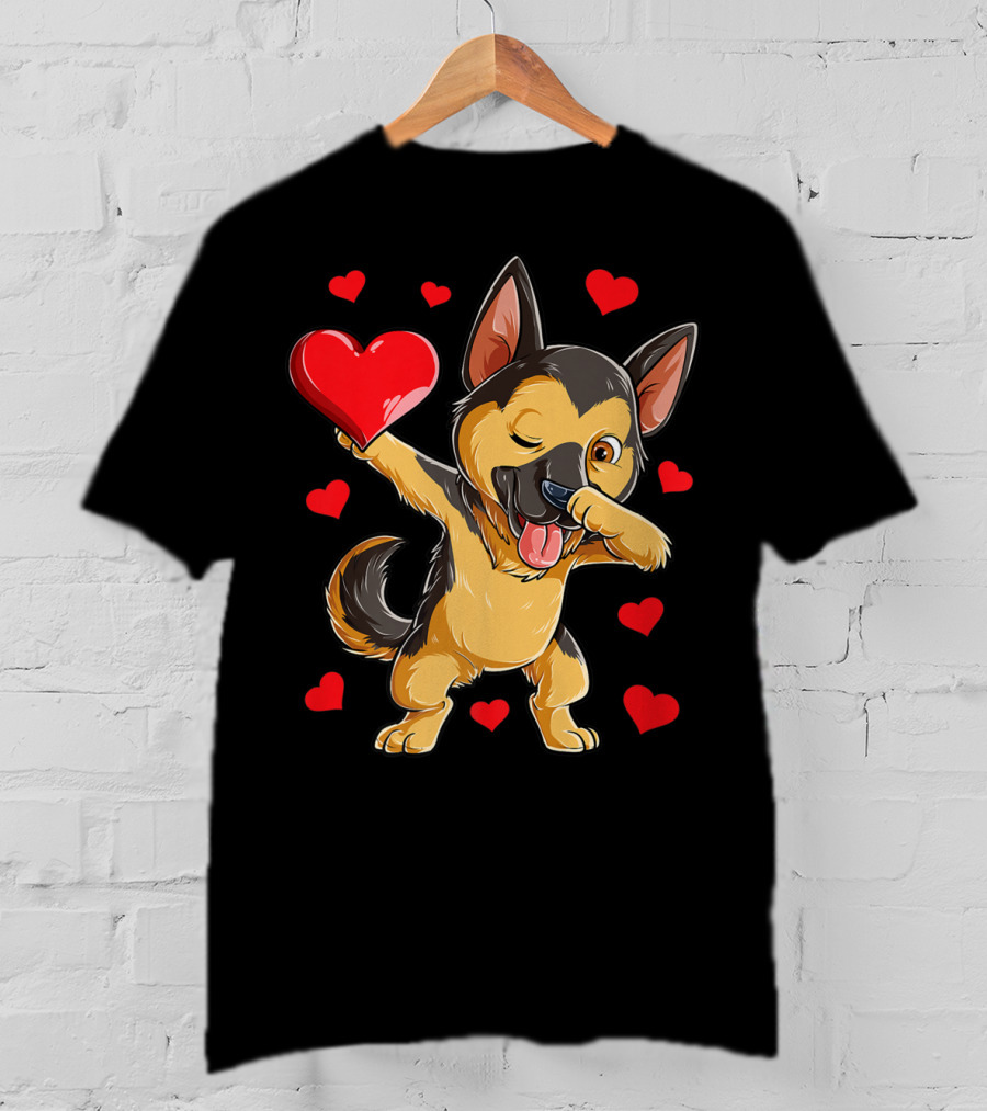 Dabbing German Shepherd Valentine Dog With Hearts Boys Love T-Shirt