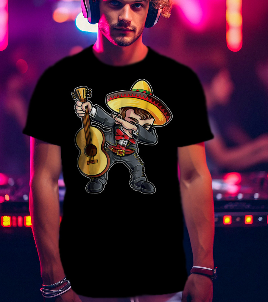 Dabbing Mariachi Guitar Cinco De Mayo Dab Men Kids Sombrero T-Shirt