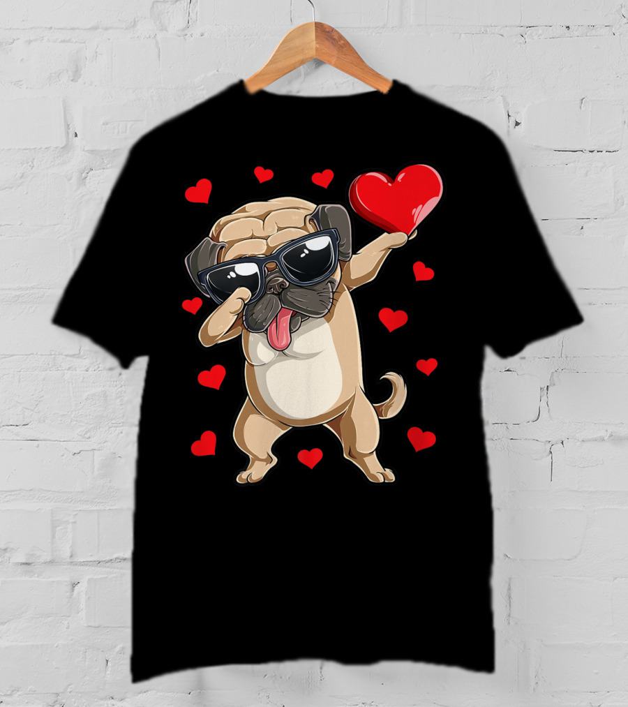 Valentines Day Dog Lover Heart Dabbing Pug Boys Love10 T-Shirt