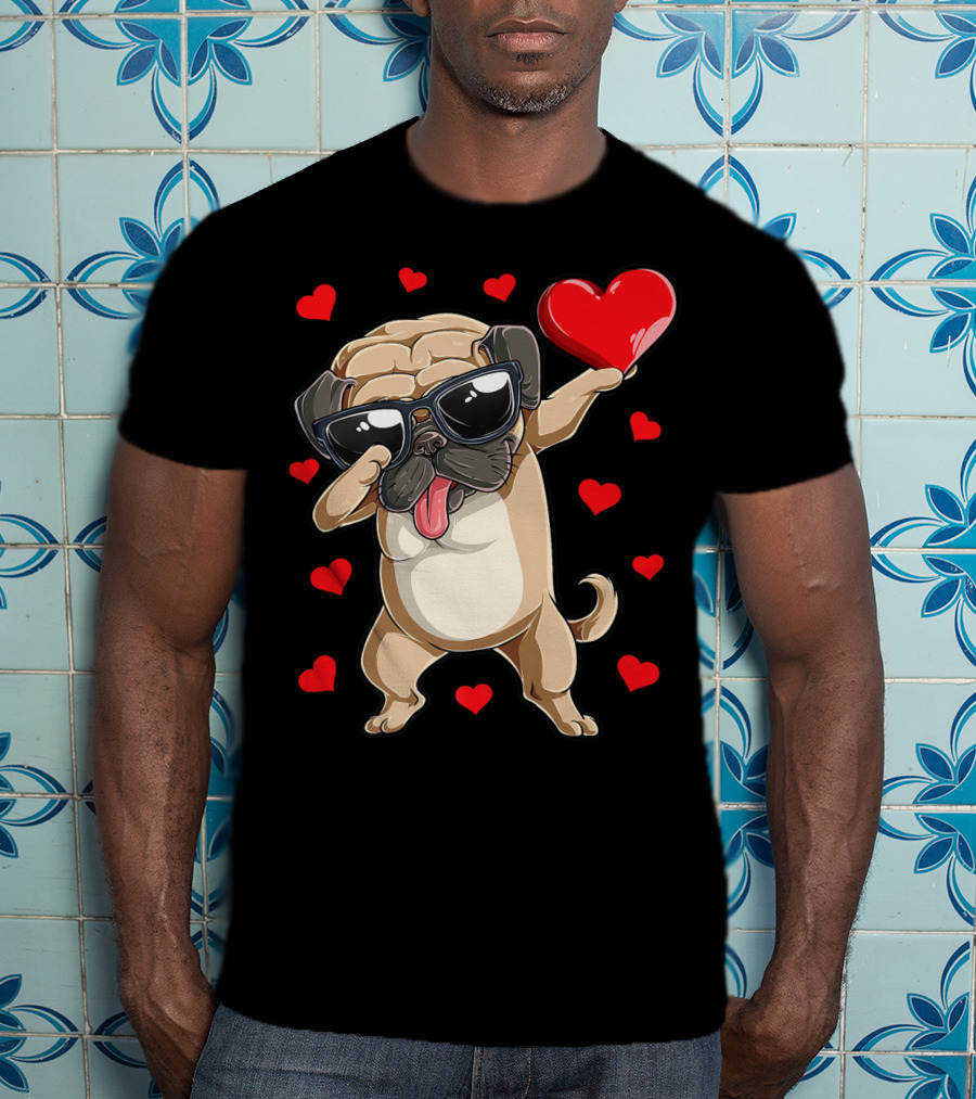 Valentines Day Dog Lover Heart Dabbing Pug Boys Love10 T-Shirt