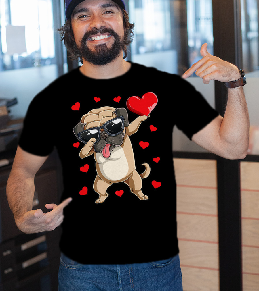 Valentines Day Dog Lover Heart Dabbing Pug Boys Love10 T-Shirt