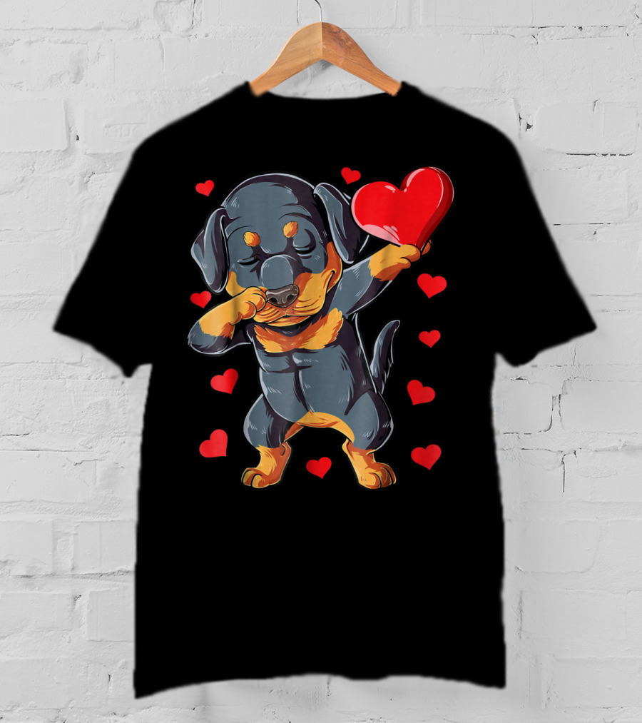 Valentines Day Dabbing Rottweiler Heart Dog Lover Boys15 T-Shirt