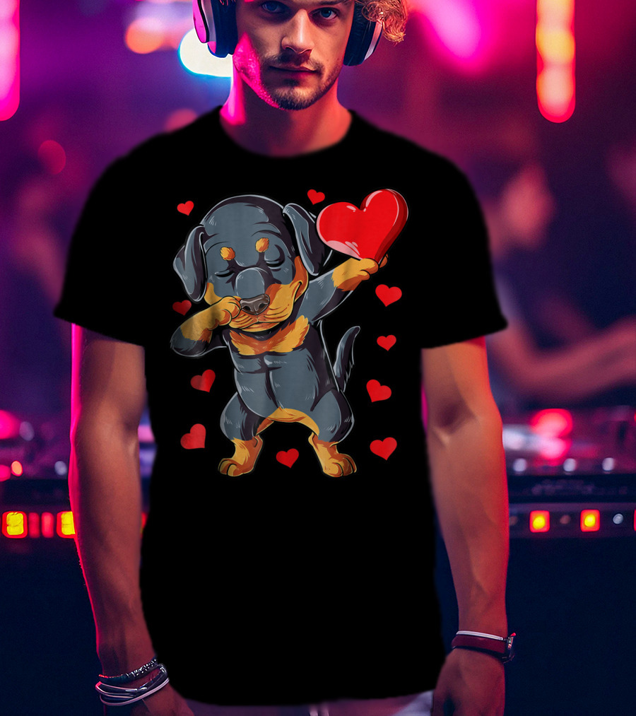 Valentines Day Dabbing Rottweiler Heart Dog Lover Boys15 T-Shirt
