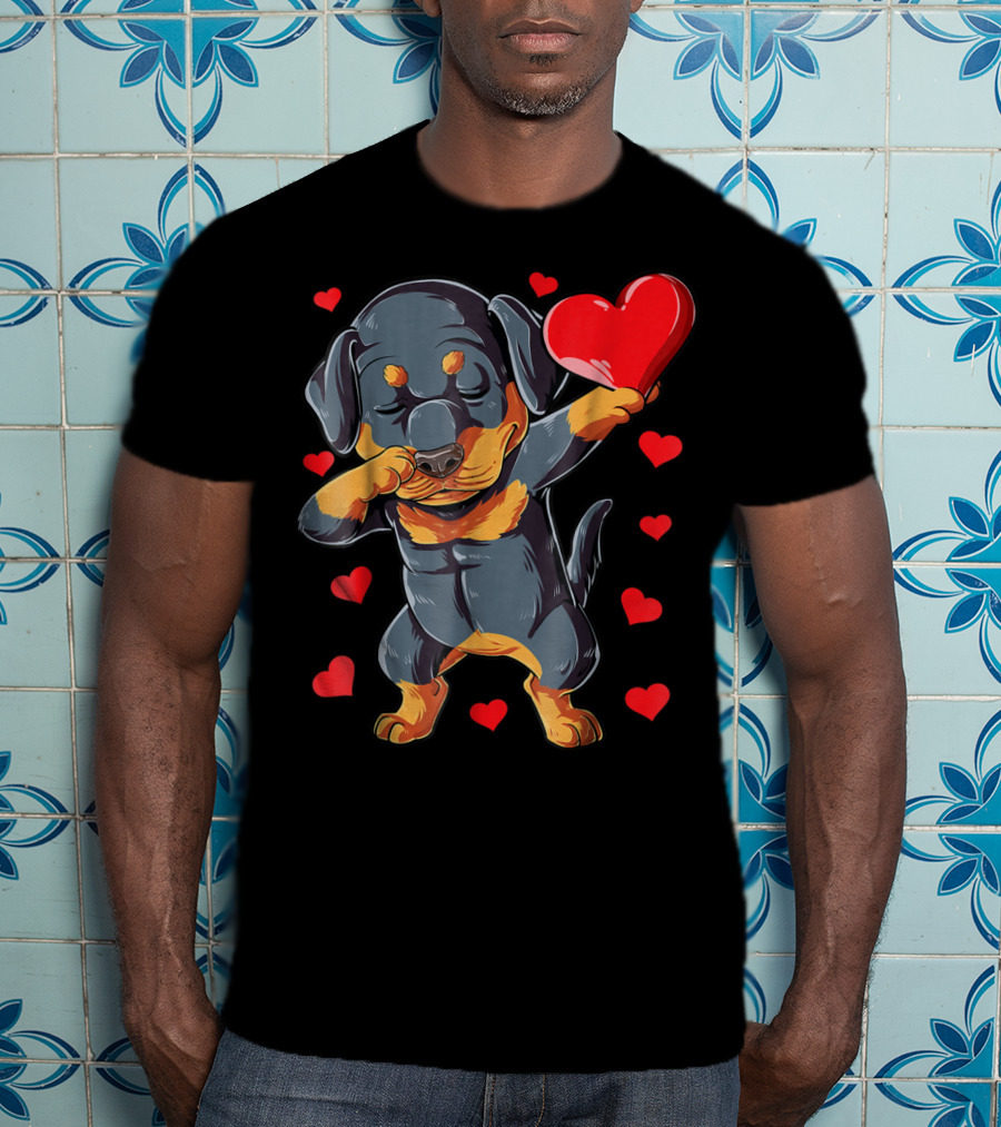 Valentines Day Dabbing Rottweiler Heart Dog Lover Boys15 T-Shirt
