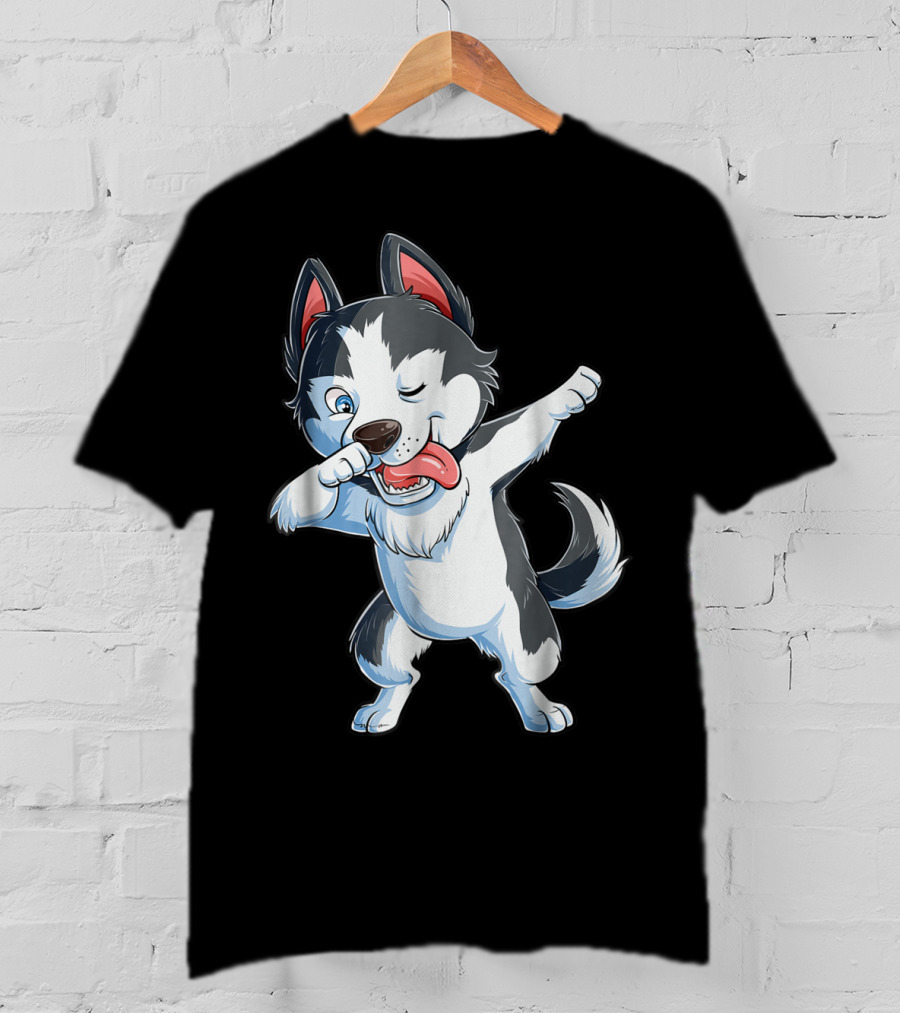 Dabbing Siberian Husky Boys Dab Dance Puppy Lover15 Cartoon Puppy Dance Move T-Shirt