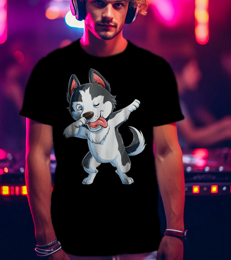 Dabbing Siberian Husky Boys Dab Dance Puppy Lover15 Cartoon Puppy Dance Move T-Shirt