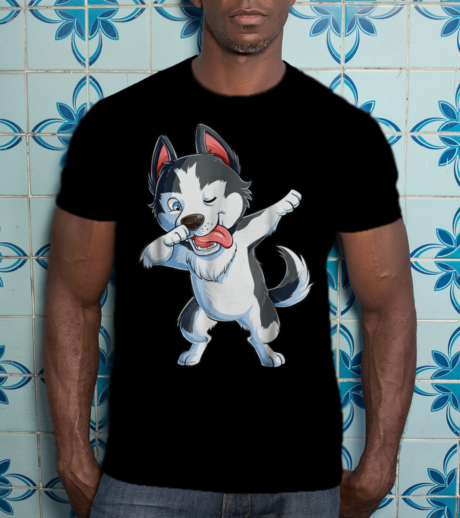 Dabbing Siberian Husky Boys Dab Dance Puppy Lover15 Cartoon Puppy Dance Move T-Shirt