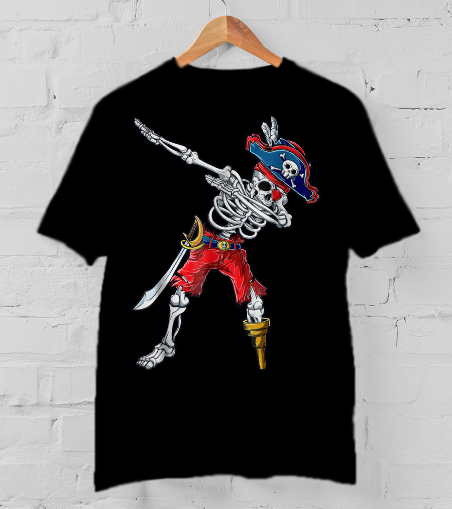 Dabbing Skeleton Pirate With Tricorn Hat And Cutlass T-Shirt