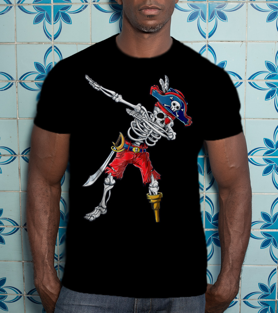 Dabbing Skeleton Pirate With Tricorn Hat And Cutlass T-Shirt