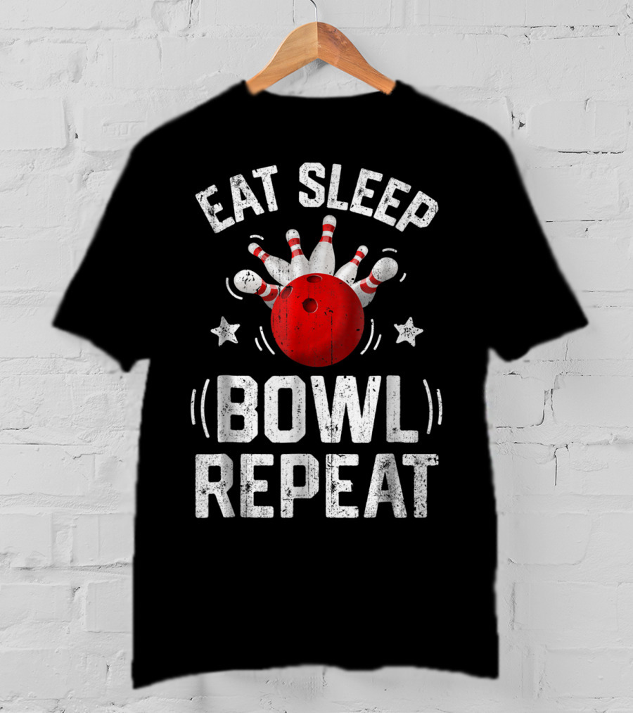 Eat Sleep Bowl Repeat Bowling Pins Stars Bowling Ball T-Shirt
