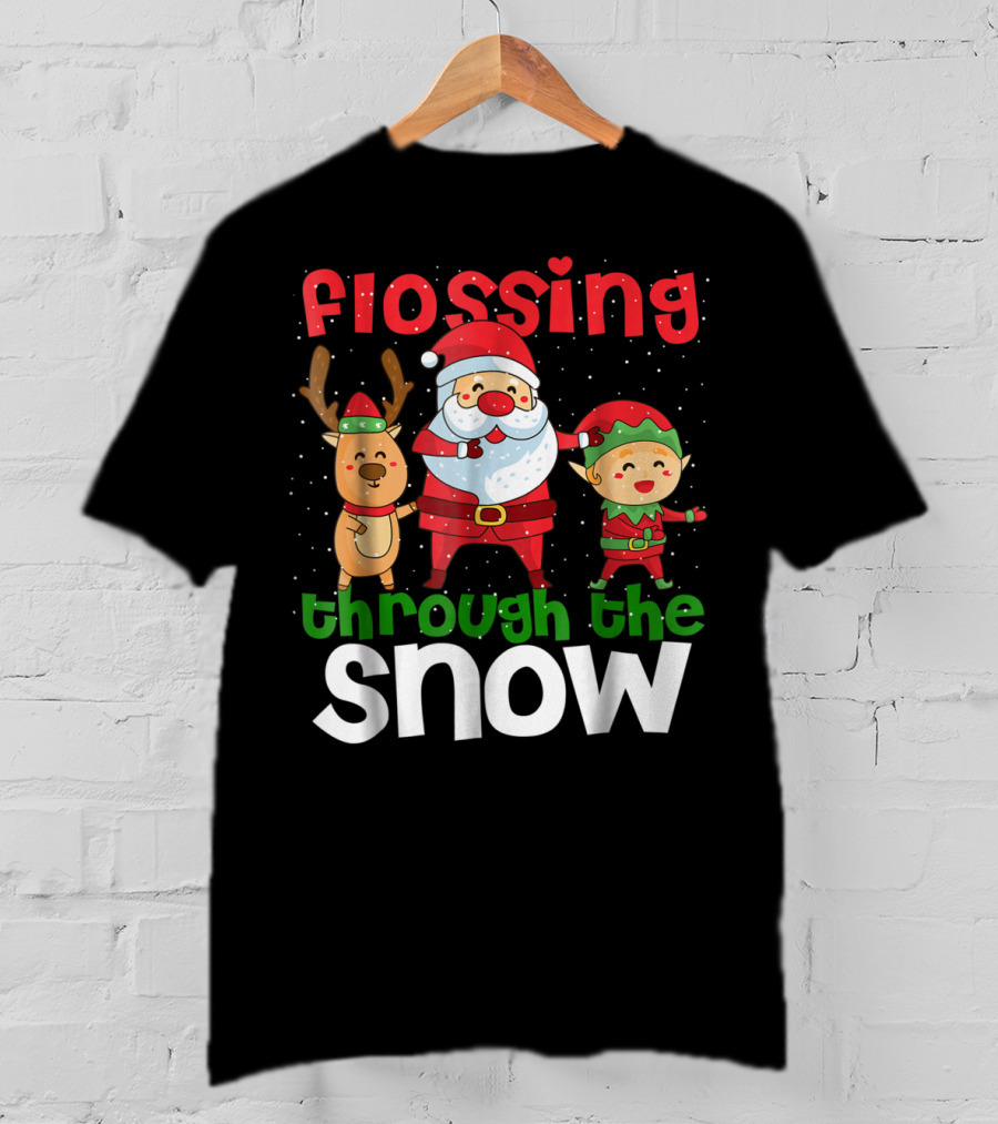 Flossing Through The Snow Santa Reindeer Elf Gingerbread10 T-Shirt