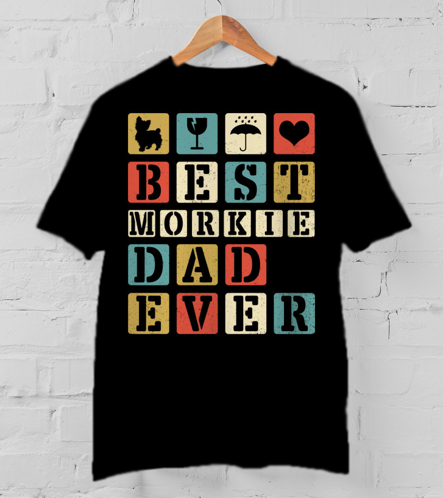 Best Morkie Dad Ever Vintage Style92 Blocks Heart Dog Elements T-Shirt