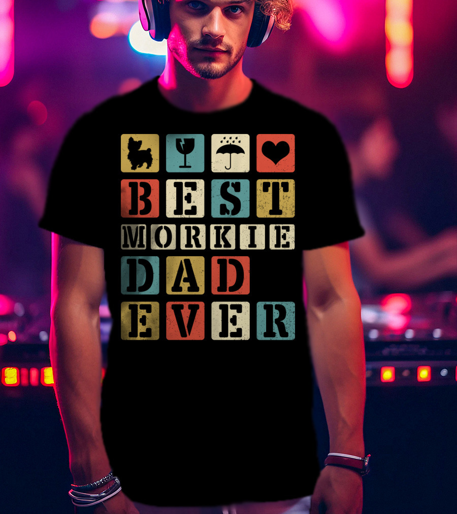Best Morkie Dad Ever Vintage Style92 Blocks Heart Dog Elements T-Shirt