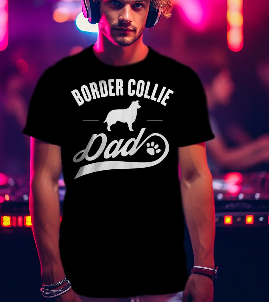 Border Collie Dad Dog Owner Lover Paw Prints T-Shirt