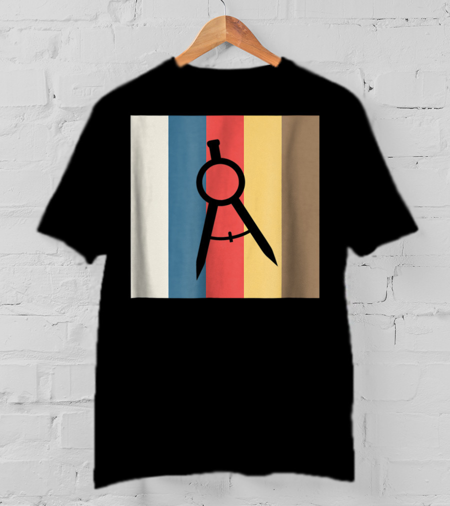Cool Divider Vintage Architecture Compass On Retro Color Stripes T-Shirt