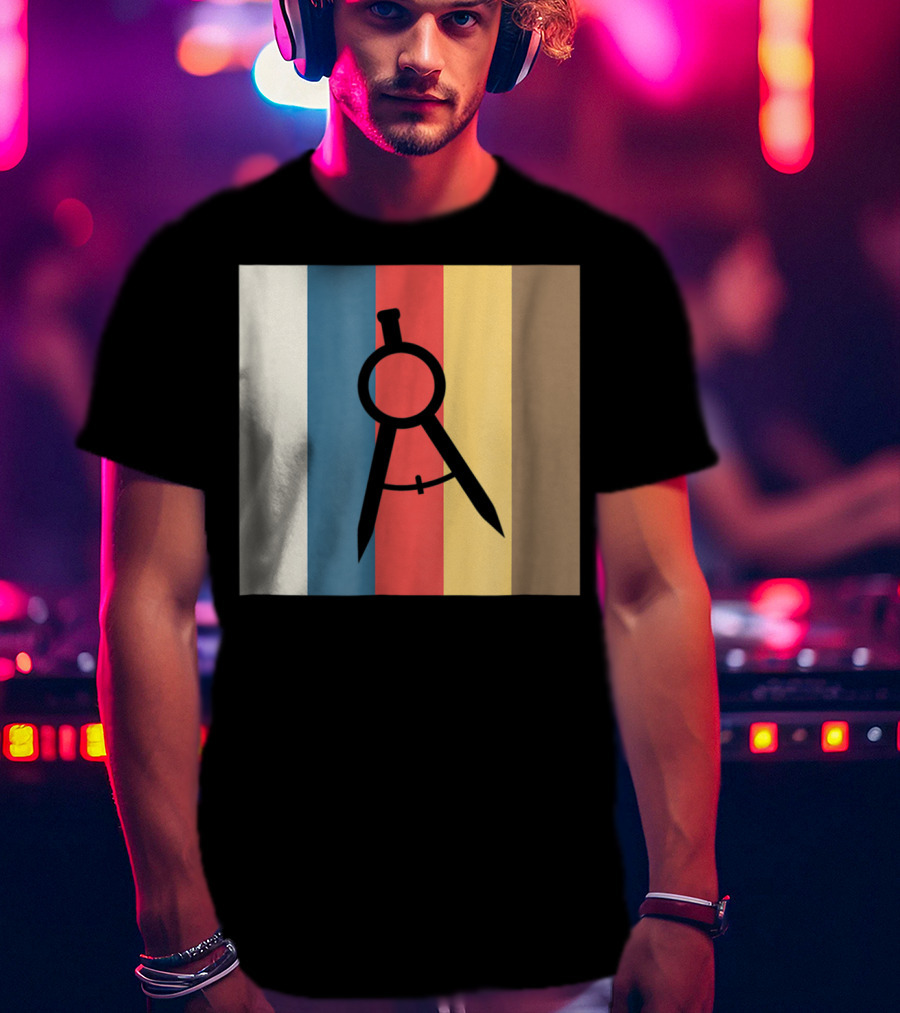 Cool Divider Vintage Architecture Compass On Retro Color Stripes T-Shirt
