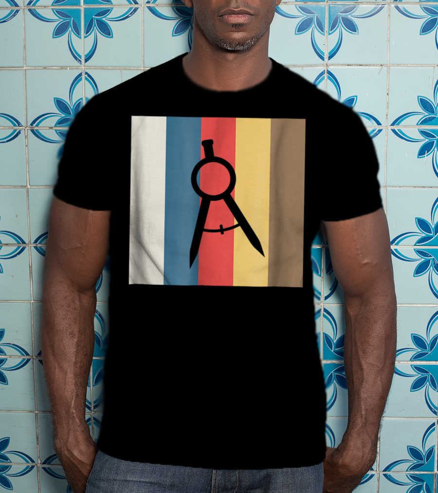Cool Divider Vintage Architecture Compass On Retro Color Stripes T-Shirt