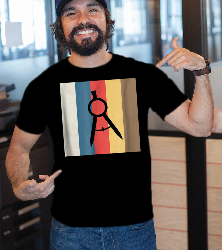Cool Divider Vintage Architecture Compass On Retro Color Stripes T-Shirt