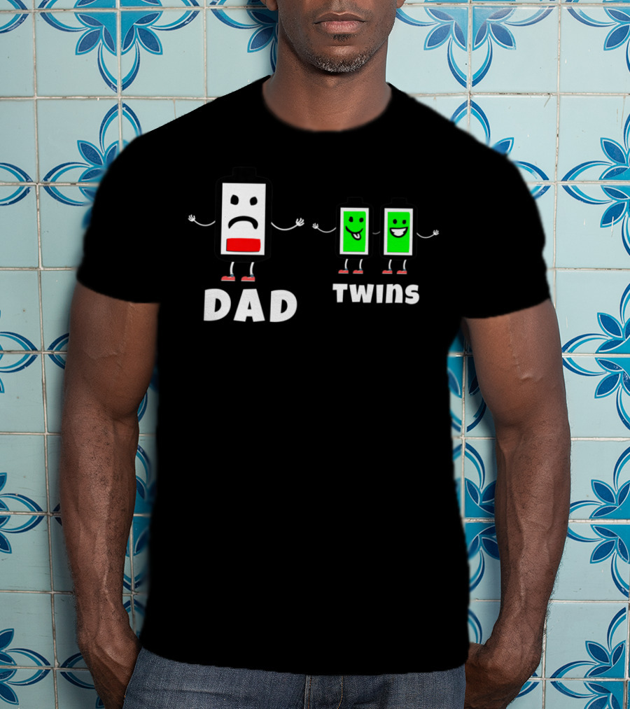 Dad Twins Low Battery Full Charge Family Humor T-Shirt