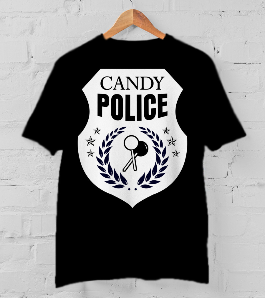 Candy Police Badge Funny Halloween Saying Parent Tee28 T-Shirt