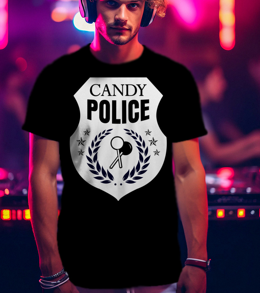 Candy Police Badge Funny Halloween Saying Parent Tee28 T-Shirt